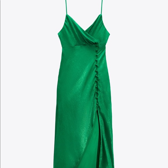 Zara green satin slip buttoned dress - Picture 6 of 6